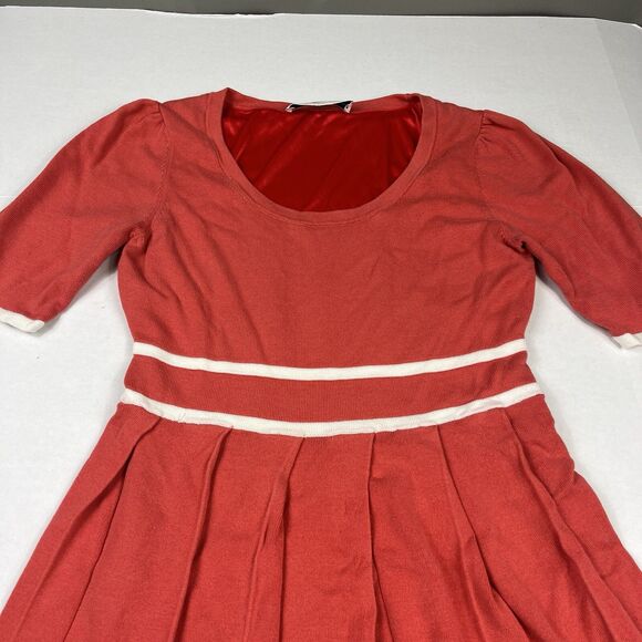 Trina Turk Fit & Flare Sweater Dress Striped Pleated Short Sleeve Retro S/M FLAW - Picture 3 of 13